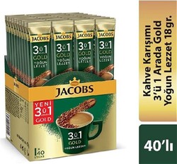 Jacobs 3ü1 Arada Gold Kahve Karışımı Yoğun Lezzet (40' lı) Paket - 1